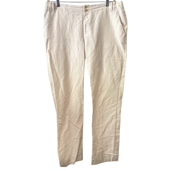 Banana Republic‎ silk and linen Pinstriped cream Ryan Fit pants 14 - Picture 1 of 4